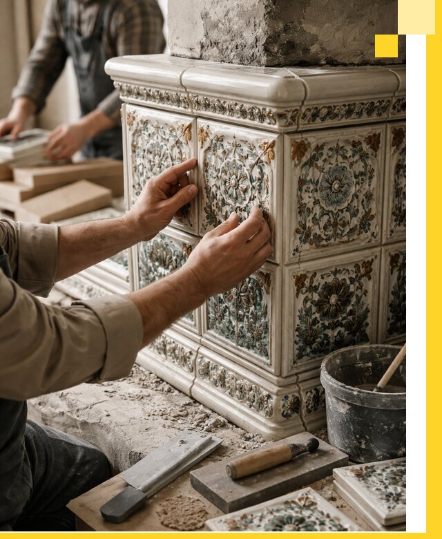 Изразцовые камины под ключ в Сочи: проект и монтаж