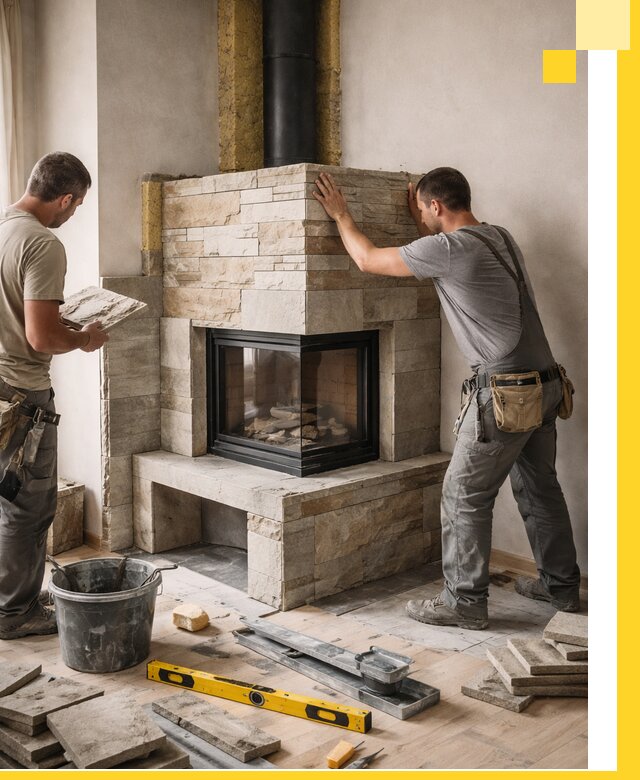 Угловые камины под ключ проект, монтаж и отделка в Сочи