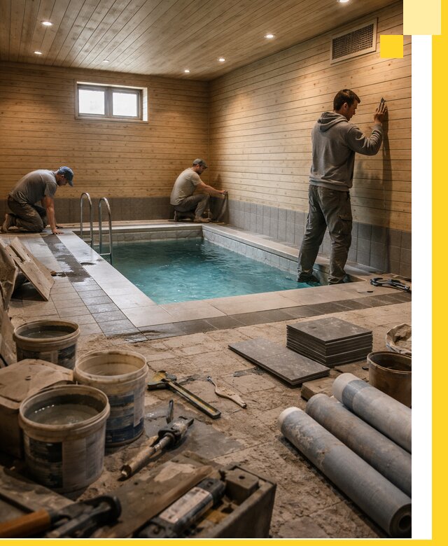 Строительство бани с бассейном и сауной под ключ в Сочи