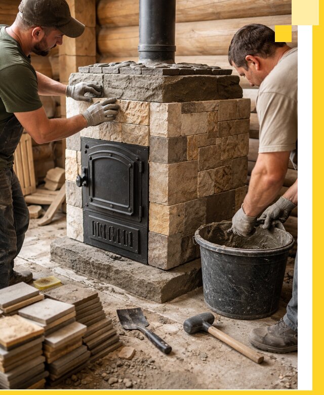 Облицовка банной печи под ключ в Сочи: камень и плитка