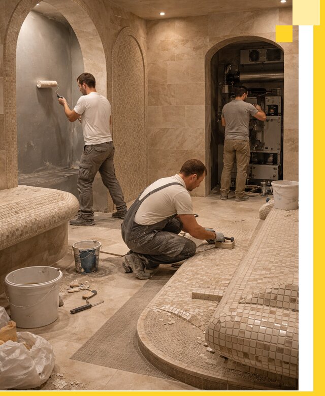 Строительство бани с хамамом и бассейном под ключ в Сочи