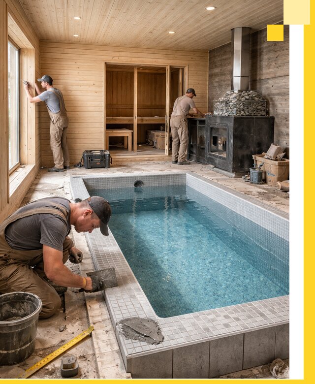 Проект бани с бассейном и сауной в Сочи под ключ