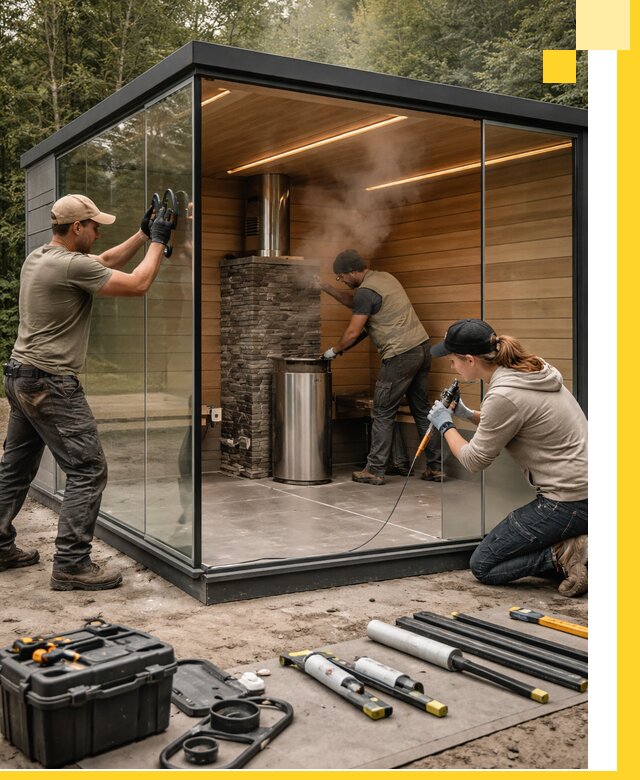 Проектирование и строительство стеклянных бань в Сочи