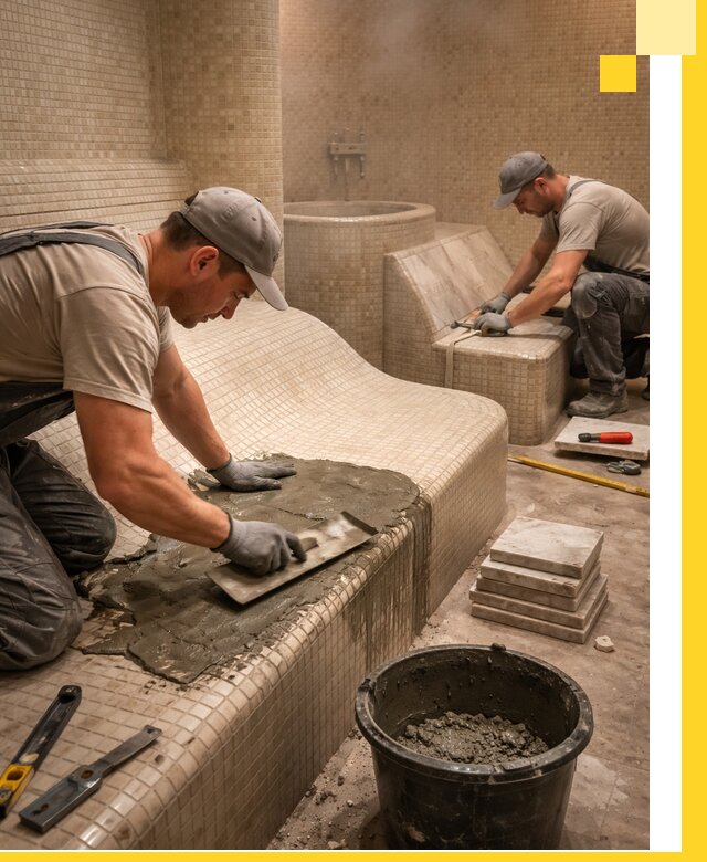 Лежаки для хамама под ключ в Сочи, проект и монтаж