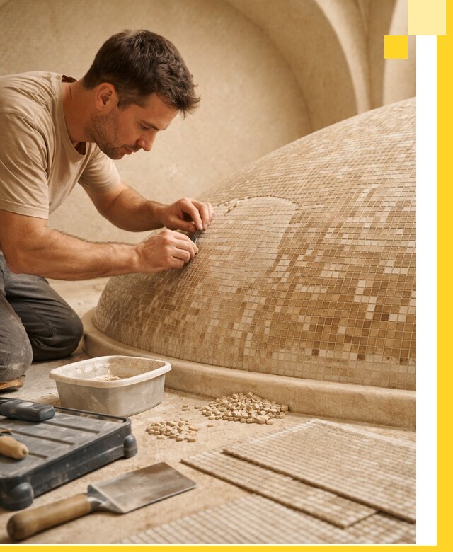 Профессиональная укладка мозаики для хамама под ключ в Сочи